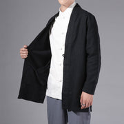 Buddha Stones Casual Plain Simple Design Open Front Cotton Linen Men's Long Sleeve Jacket Kimono - image 18