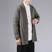 Buddha Stones Casual Plain Simple Design Open Front Cotton Linen Men's Long Sleeve Jacket Kimono - image 6