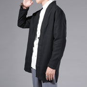 Buddha Stones Casual Plain Simple Design Open Front Cotton Linen Men's Long Sleeve Jacket Kimono - image 13