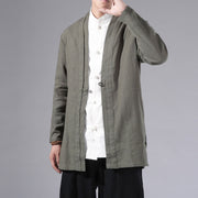 Buddha Stones Casual Plain Simple Design Open Front Cotton Linen Men's Long Sleeve Jacket Kimono - image 3