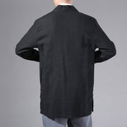 Buddha Stones Casual Plain Simple Design Open Front Cotton Linen Men's Long Sleeve Jacket Kimono - image 15