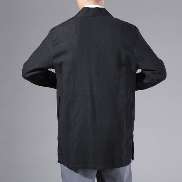 Buddha Stones Casual Plain Simple Design Open Front Cotton Linen Men's Long Sleeve Jacket Kimono - image 15