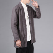 Buddha Stones Casual Plain Simple Design Open Front Cotton Linen Men's Long Sleeve Jacket Kimono - image 32