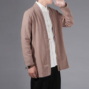 Buddha Stones Casual Plain Simple Design Open Front Cotton Linen Men's Long Sleeve Jacket Kimono - Wheat - US/UK/AU42，EU52 (3XL) - image 21