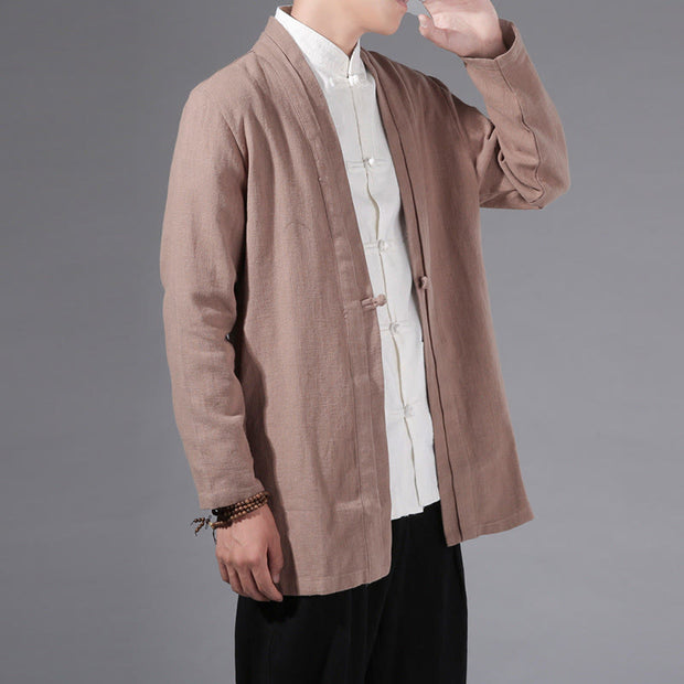 Buddha Stones Casual Plain Simple Design Open Front Cotton Linen Men's Long Sleeve Jacket Kimono - Wheat - US/UK/AU42，EU52 (3XL) - image 21