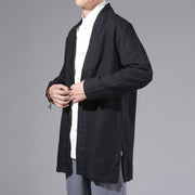 Buddha Stones Casual Plain Simple Design Open Front Cotton Linen Men's Long Sleeve Jacket Kimono - image 14