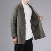 Buddha Stones Casual Plain Simple Design Open Front Cotton Linen Men's Long Sleeve Jacket Kimono - image 7