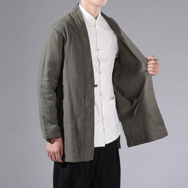 Buddha Stones Casual Plain Simple Design Open Front Cotton Linen Men's Long Sleeve Jacket Kimono - image 7
