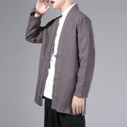 Buddha Stones Casual Plain Simple Design Open Front Cotton Linen Men's Long Sleeve Jacket Kimono - image 30