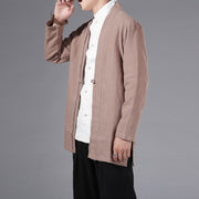 Buddha Stones Casual Plain Simple Design Open Front Cotton Linen Men's Long Sleeve Jacket Kimono - image 22