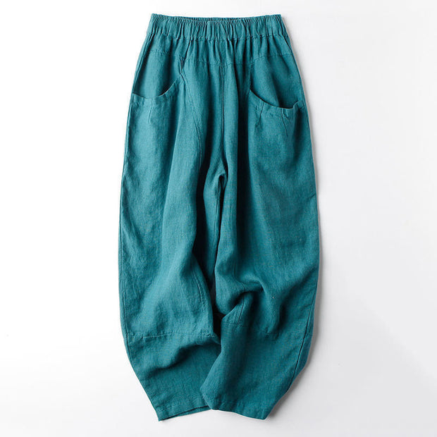 Buddha Stones Casual High Waist Design Women's Harem Cotton 7-8 Length Pants With Pockets - DarkCyan - US8-10，UK/AU12-14，EU40-42 (2XL) - image 9