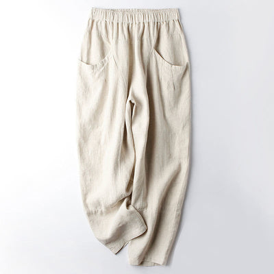 Buddha Stones Casual High Waist Design Women's Harem Cotton 7-8 Length Pants With Pockets - Beige - US8-10，UK/AU12-14，EU40-42 (2XL) - image 1