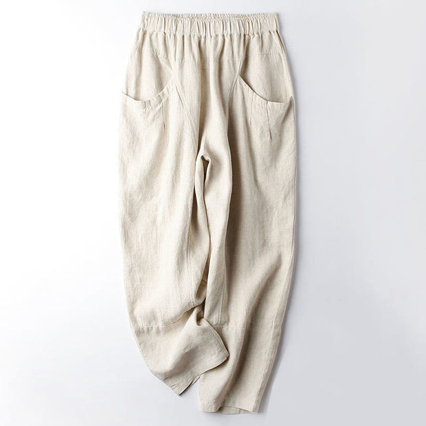 Buddha Stones Casual High Waist Design Women's Harem Cotton 7-8 Length Pants With Pockets - Beige - US8-10，UK/AU12-14，EU40-42 (2XL) - image 1