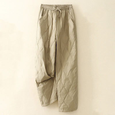 Buddha Stones Casual High Waist Drawstring Design Women's Wide Leg Cotton Pants With Pockets - PaleGoldenrod - US8-10，UK/AU12-14，EU40-42 (2XL) - image 1