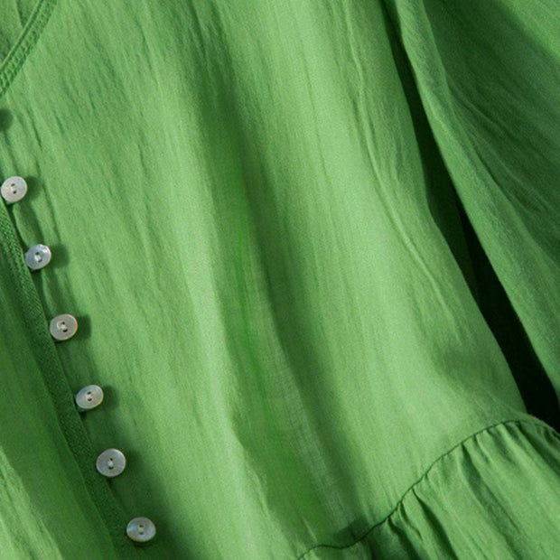 Buddha Stones Summer V-Neck Design Half Sleeve Cotton Midi Dress - image 8