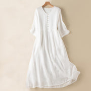 Buddha Stones Summer V-Neck Design Half Sleeve Cotton Midi Dress - White - US8-10，UK/AU12-14，EU40-42 (2XL) - image 17