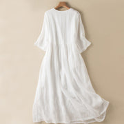 Buddha Stones Summer V-Neck Design Half Sleeve Cotton Midi Dress - image 24