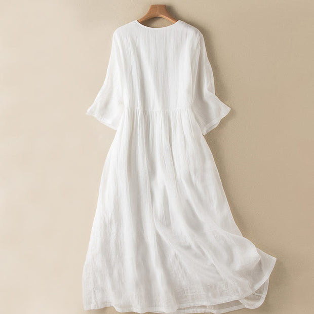 Buddha Stones Summer V-Neck Design Half Sleeve Cotton Midi Dress - image 24