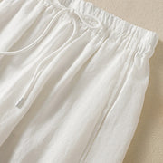 Buddha Stones Commute Plain Design Drawstring Cotton Linen Women's Wide Leg Pants With Pockets - image 32