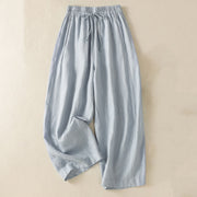 Buddha Stones Commute Plain Design Drawstring Cotton Linen Women's Wide Leg Pants With Pockets - LightSteelBlue - US8-10，UK/AU12-14，EU40-42 (2XL) - image 1