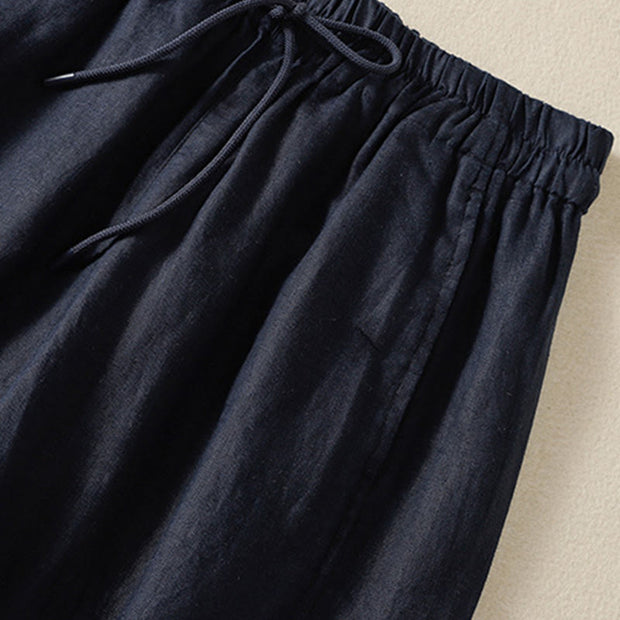 Buddha Stones Commute Plain Design Drawstring Cotton Linen Women's Wide Leg Pants With Pockets - image 17