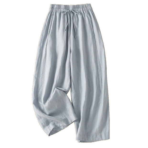 Buddha Stones Commute Plain Design Drawstring Cotton Linen Women's Wide Leg Pants With Pockets - image 7