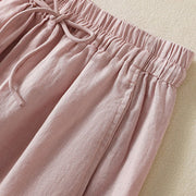 Buddha Stones Commute Plain Design Drawstring Cotton Linen Women's Wide Leg Pants With Pockets - image 23