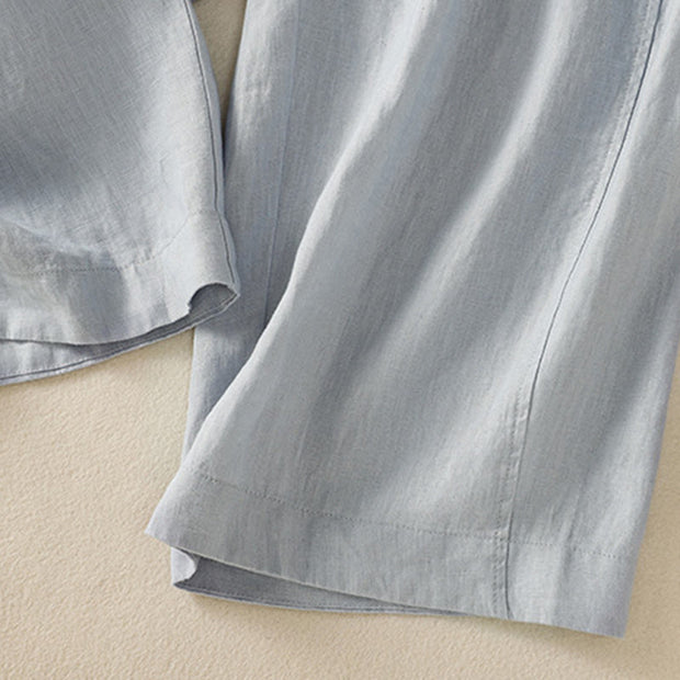 Buddha Stones Commute Plain Design Drawstring Cotton Linen Women's Wide Leg Pants With Pockets - image 6