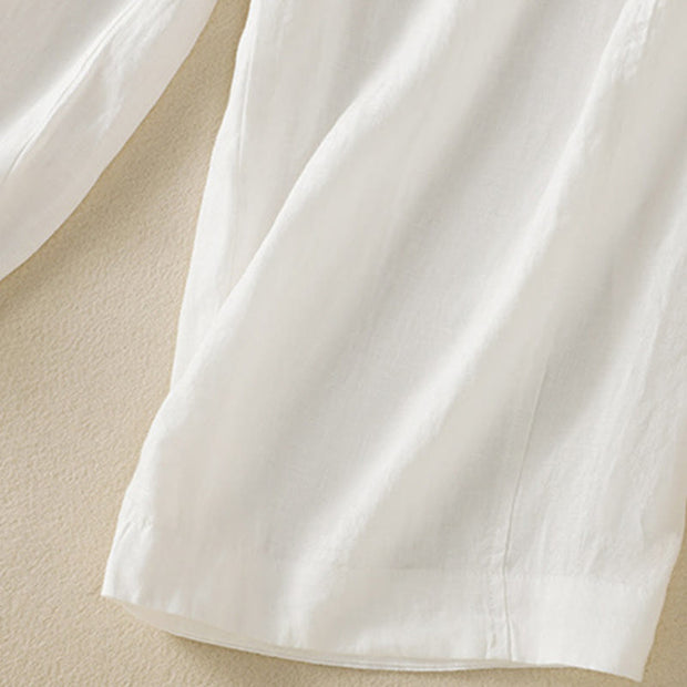 Buddha Stones Commute Plain Design Drawstring Cotton Linen Women's Wide Leg Pants With Pockets - image 34