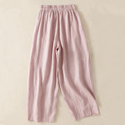Buddha Stones Commute Plain Design Drawstring Cotton Linen Women's Wide Leg Pants With Pockets - image 21