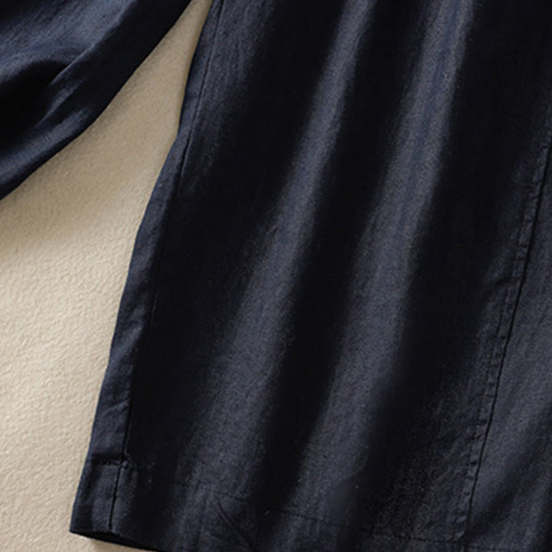 Buddha Stones Commute Plain Design Drawstring Cotton Linen Women's Wide Leg Pants With Pockets - image 19