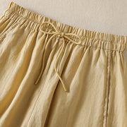 Buddha Stones Commute Plain Design Drawstring Cotton Linen Women's Wide Leg Pants With Pockets - image 10