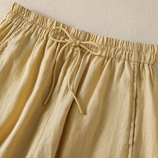 Buddha Stones Commute Plain Design Drawstring Cotton Linen Women's Wide Leg Pants With Pockets - image 10