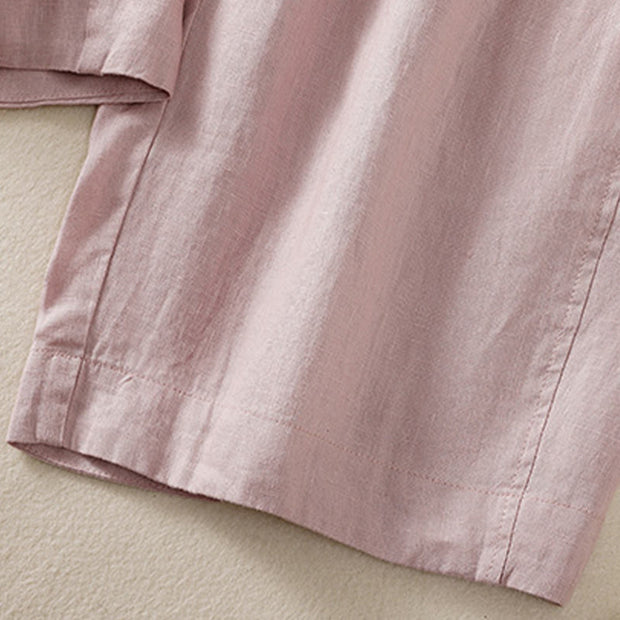 Buddha Stones Commute Plain Design Drawstring Cotton Linen Women's Wide Leg Pants With Pockets - image 27