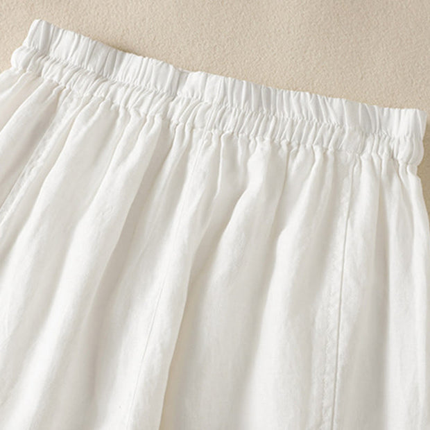 Buddha Stones Commute Plain Design Drawstring Cotton Linen Women's Wide Leg Pants With Pockets - image 33