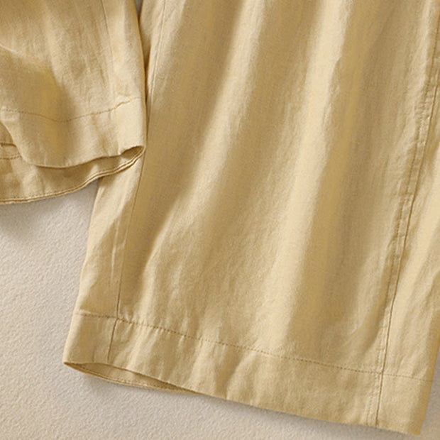 Buddha Stones Commute Plain Design Drawstring Cotton Linen Women's Wide Leg Pants With Pockets - image 13