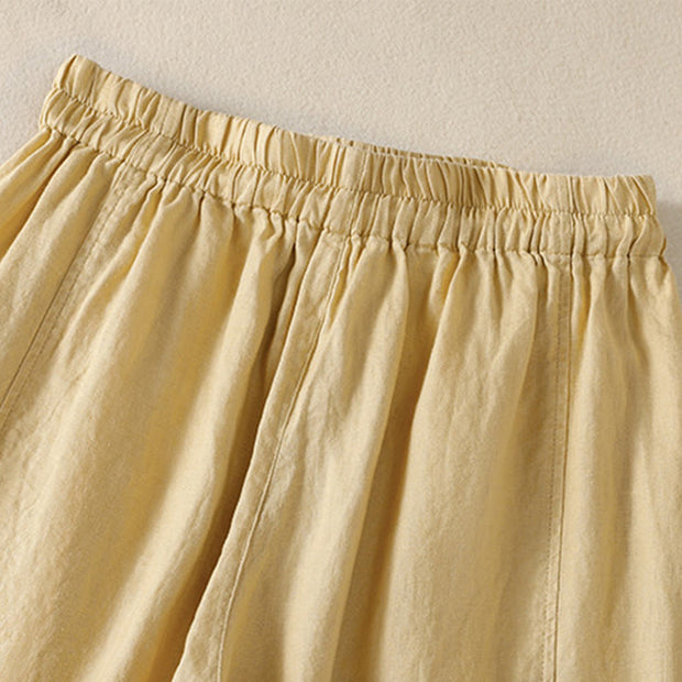 Buddha Stones Commute Plain Design Drawstring Cotton Linen Women's Wide Leg Pants With Pockets - image 12