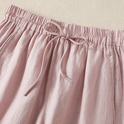 Buddha Stones Commute Plain Design Drawstring Cotton Linen Women's Wide Leg Pants With Pockets - image 22