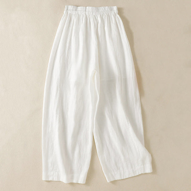 Buddha Stones Commute Plain Design Drawstring Cotton Linen Women's Wide Leg Pants With Pockets - image 30