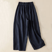 Buddha Stones Commute Plain Design Drawstring Cotton Linen Women's Wide Leg Pants With Pockets - image 15