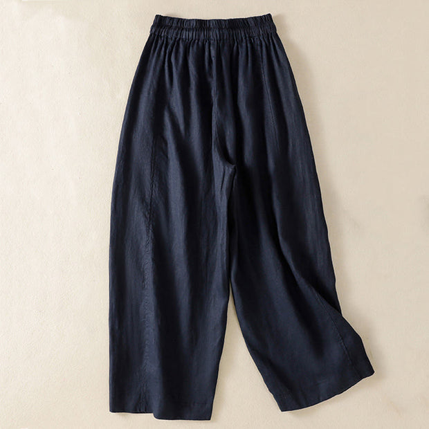Buddha Stones Commute Plain Design Drawstring Cotton Linen Women's Wide Leg Pants With Pockets - image 15