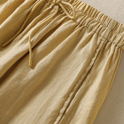 Buddha Stones Commute Plain Design Drawstring Cotton Linen Women's Wide Leg Pants With Pockets - image 11