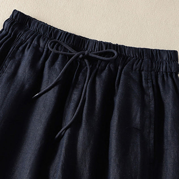 Buddha Stones Commute Plain Design Drawstring Cotton Linen Women's Wide Leg Pants With Pockets - image 16