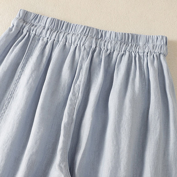 Buddha Stones Commute Plain Design Drawstring Cotton Linen Women's Wide Leg Pants With Pockets - image 5