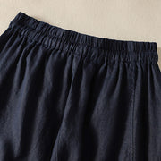 Buddha Stones Commute Plain Design Drawstring Cotton Linen Women's Wide Leg Pants With Pockets - image 18