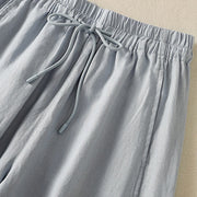 Buddha Stones Commute Plain Design Drawstring Cotton Linen Women's Wide Leg Pants With Pockets - image 4