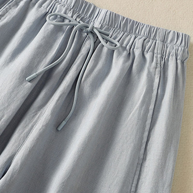 Buddha Stones Commute Plain Design Drawstring Cotton Linen Women's Wide Leg Pants With Pockets - image 4