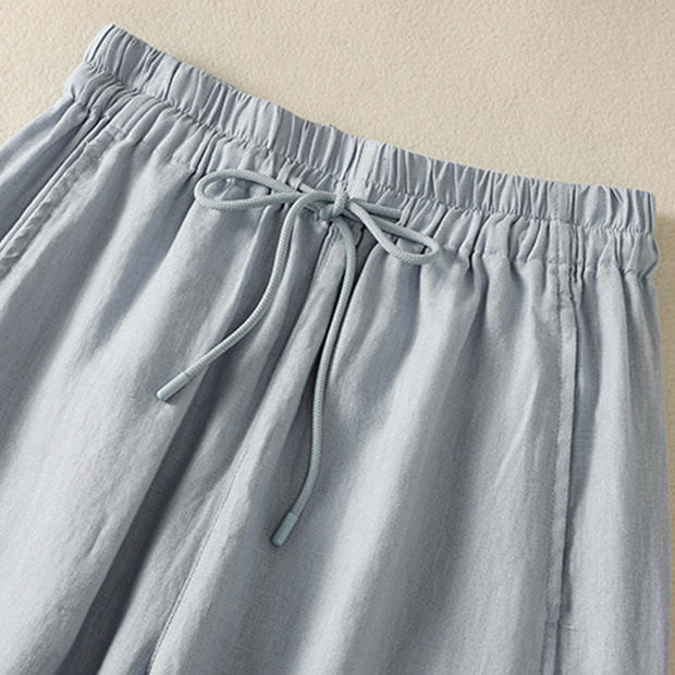 Buddha Stones Commute Plain Design Drawstring Cotton Linen Women's Wide Leg Pants With Pockets - image 3