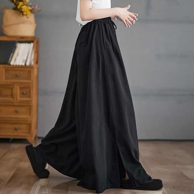 Buddha Stones Retro Leg Opening Slit Design Cotton Women's Wide Leg Pants With Pockets - Black - US12，UK/AU16，EU44 (3XL) - image 11