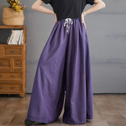 Buddha Stones Retro Leg Opening Slit Design Cotton Women's Wide Leg Pants With Pockets - image 2